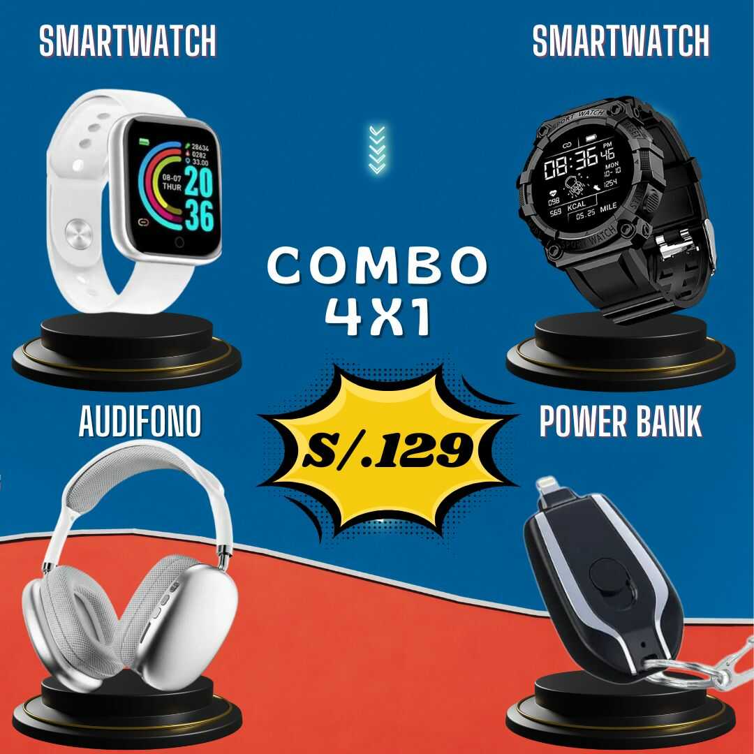 Combo P4 (4x1) 2 smartwatch + Audifono + Cargador