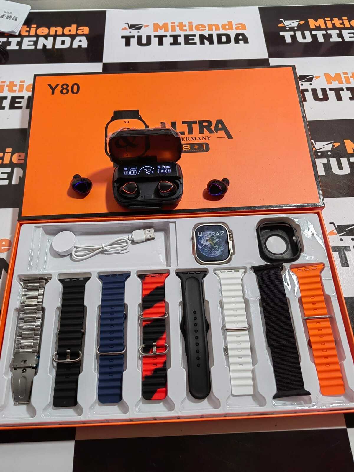 Combo 9 en 1 - Audífono inalámbrico+ Smart Watch serie 9 + 8 Correas