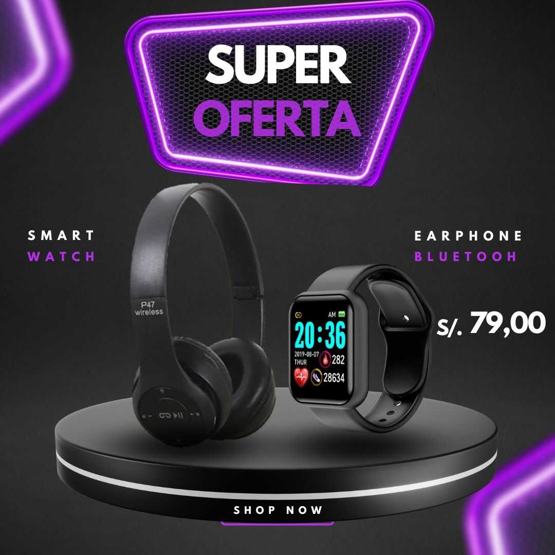 Combo Audifono P47 + SmartWatch D20 Pro