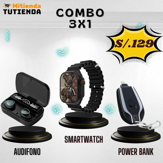 Combo 3 en 1 (M10 + i9 Ultra Max + Mini Power Bank)