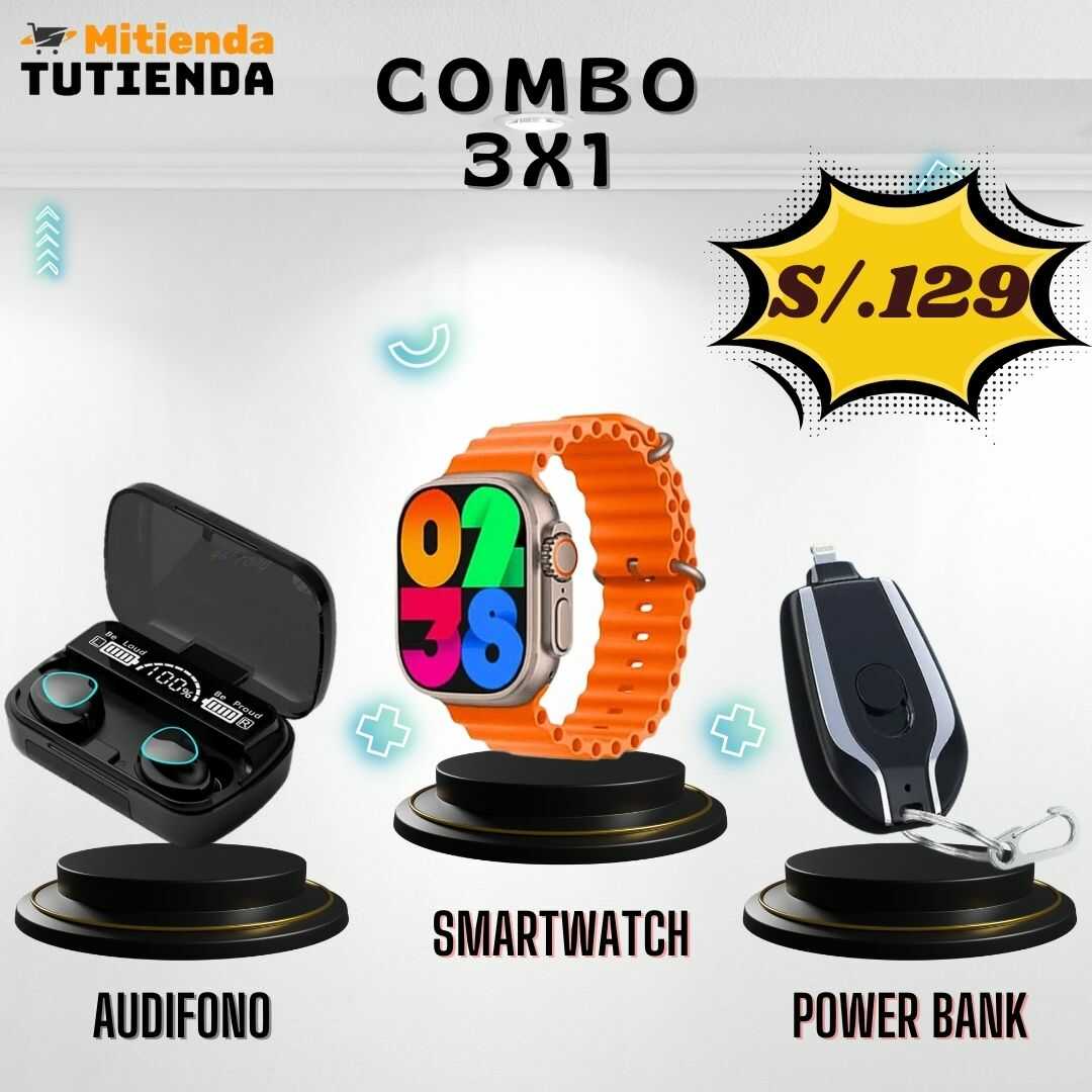 Combo 3 en 1 (M10 + i9 Ultra Max + Mini Power Bank)