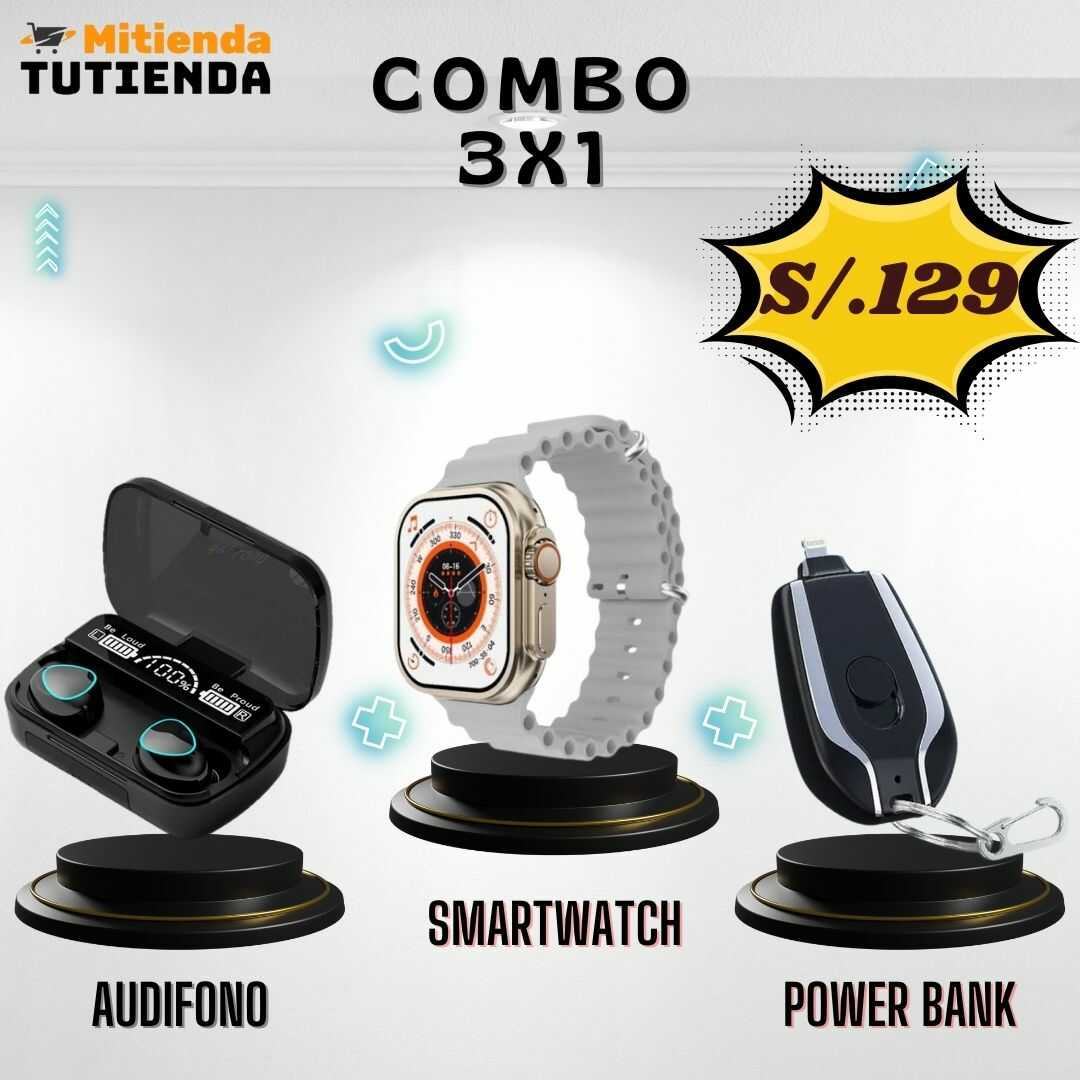 Combo 3 en 1 (M10 + i9 Ultra Max + Mini Power Bank)