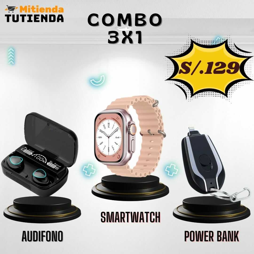 Combo 3 en 1 (M10 + i9 Ultra Max + Mini Power Bank)