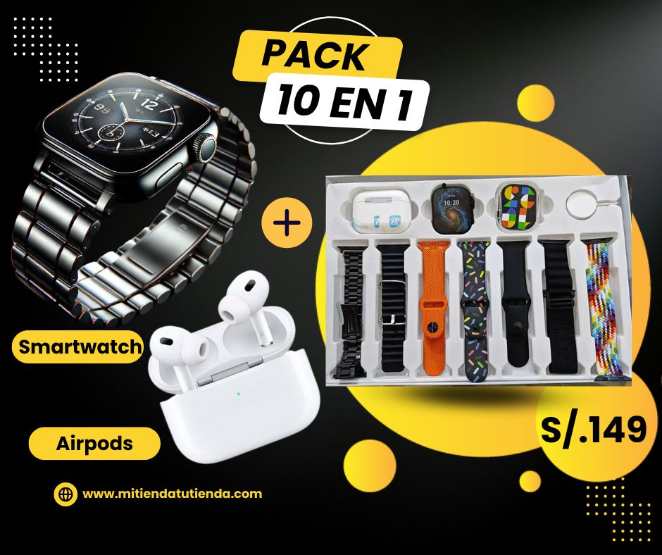Combo P10 (10 x 1) Reloj +Audifono + 7 Correas + Protector