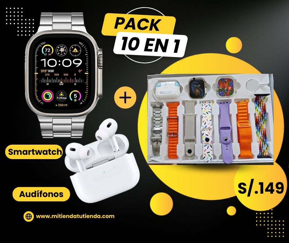 Combo P10 (10 x 1) Reloj +Audifono + 7 Correas + Protector