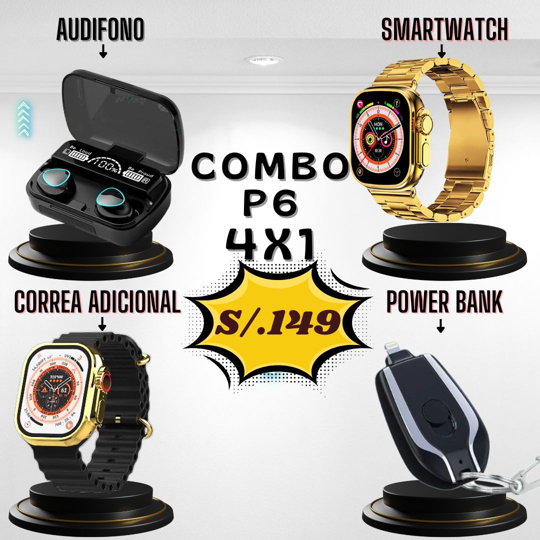 Combo P6 (4 x 1)(audífono M10 + Hk Ultra + Mini Power Bank - Correa)
