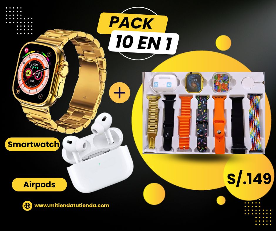 Combo P10 (10 x 1) Reloj +Audifono + 7 Correas + Protector