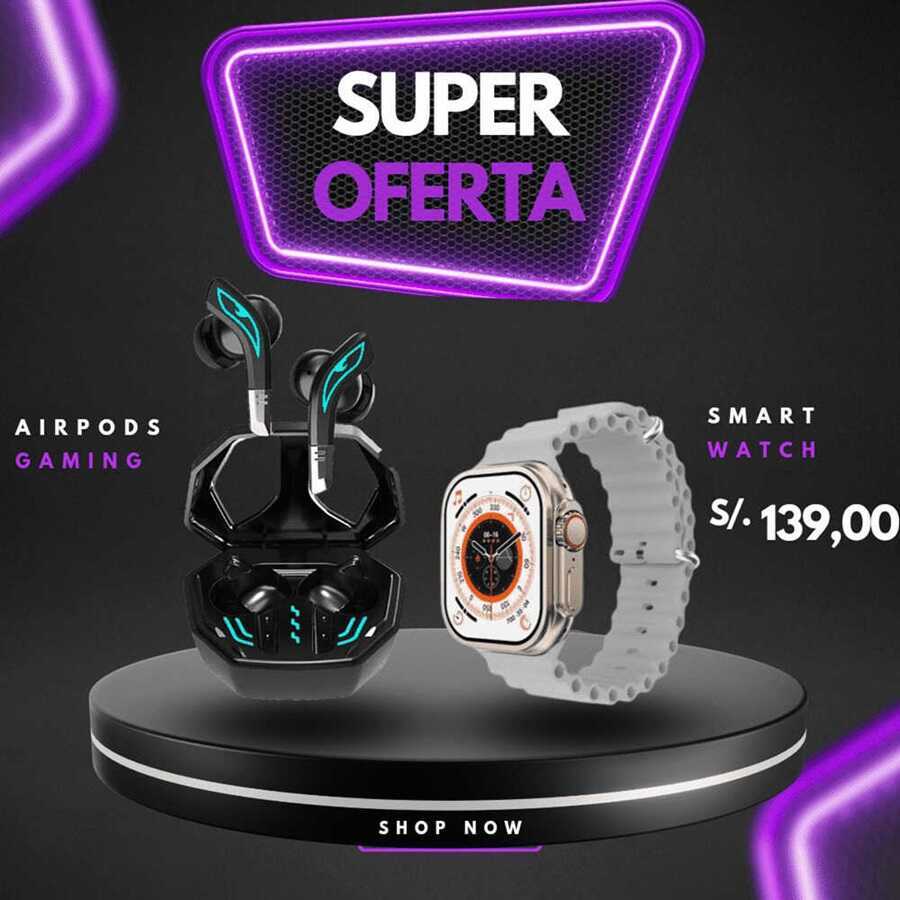 Combo Audifono Wolf + Smart Watch i9 Ultra Max