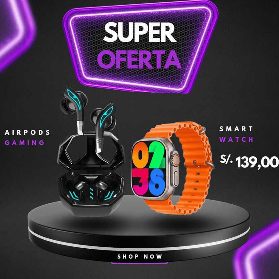 Combo Audifono Wolf + Smart Watch i9 Ultra Max