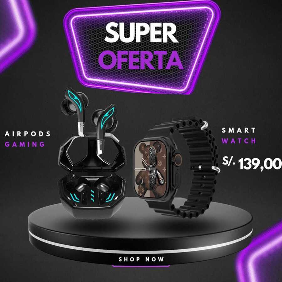 Combo Audifono Wolf + Smart Watch i9 Ultra Max