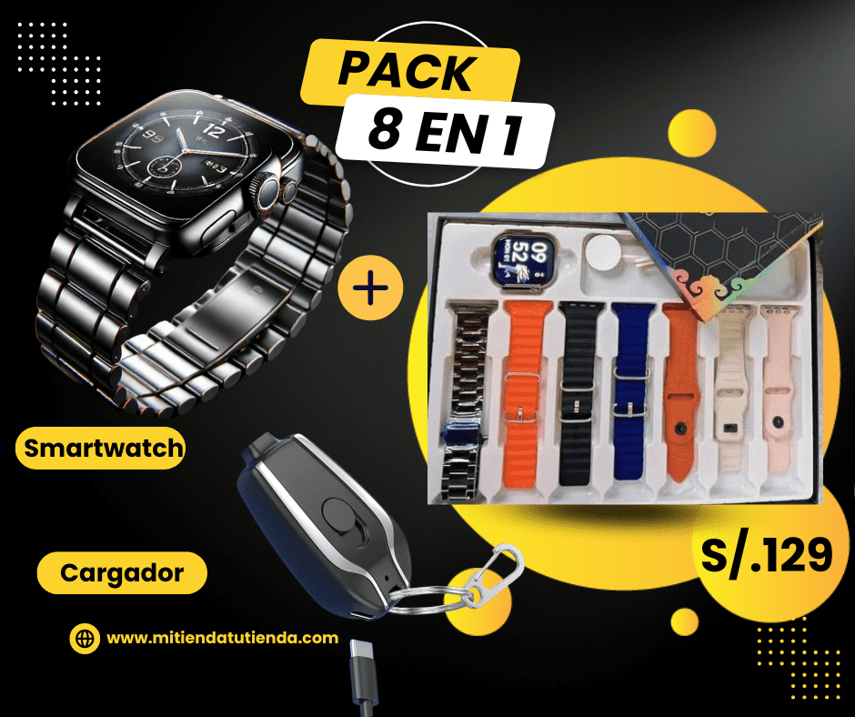 Combo P8 (8 en 1) - Smart Watch + Mini Cargador + 7 Correas
