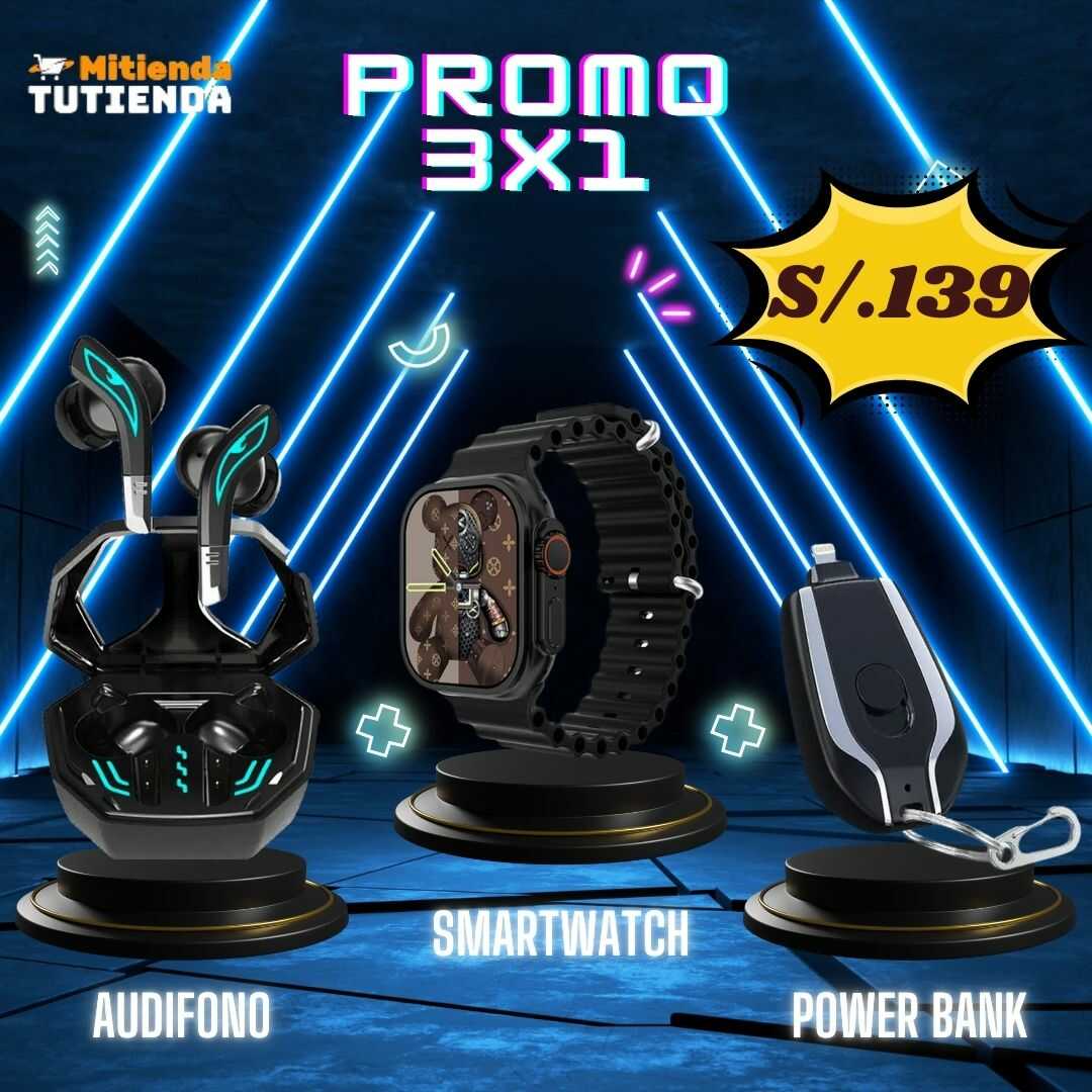 Promo 3 x 1 (Wolf + SmartWatch i9 Ultra Max + Mini Power Bank