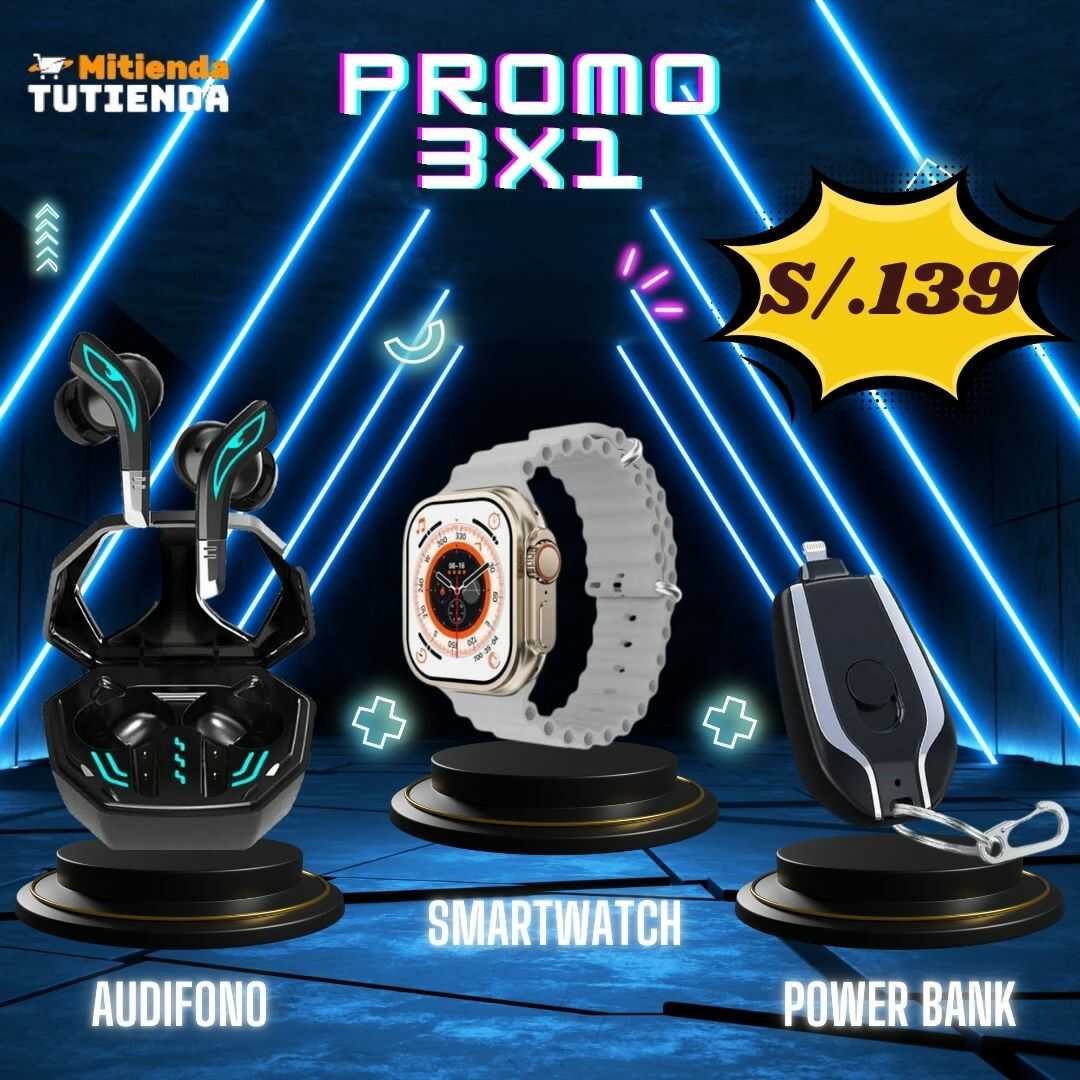 Promo 3 x 1 (Wolf + SmartWatch i9 Ultra Max + Mini Power Bank