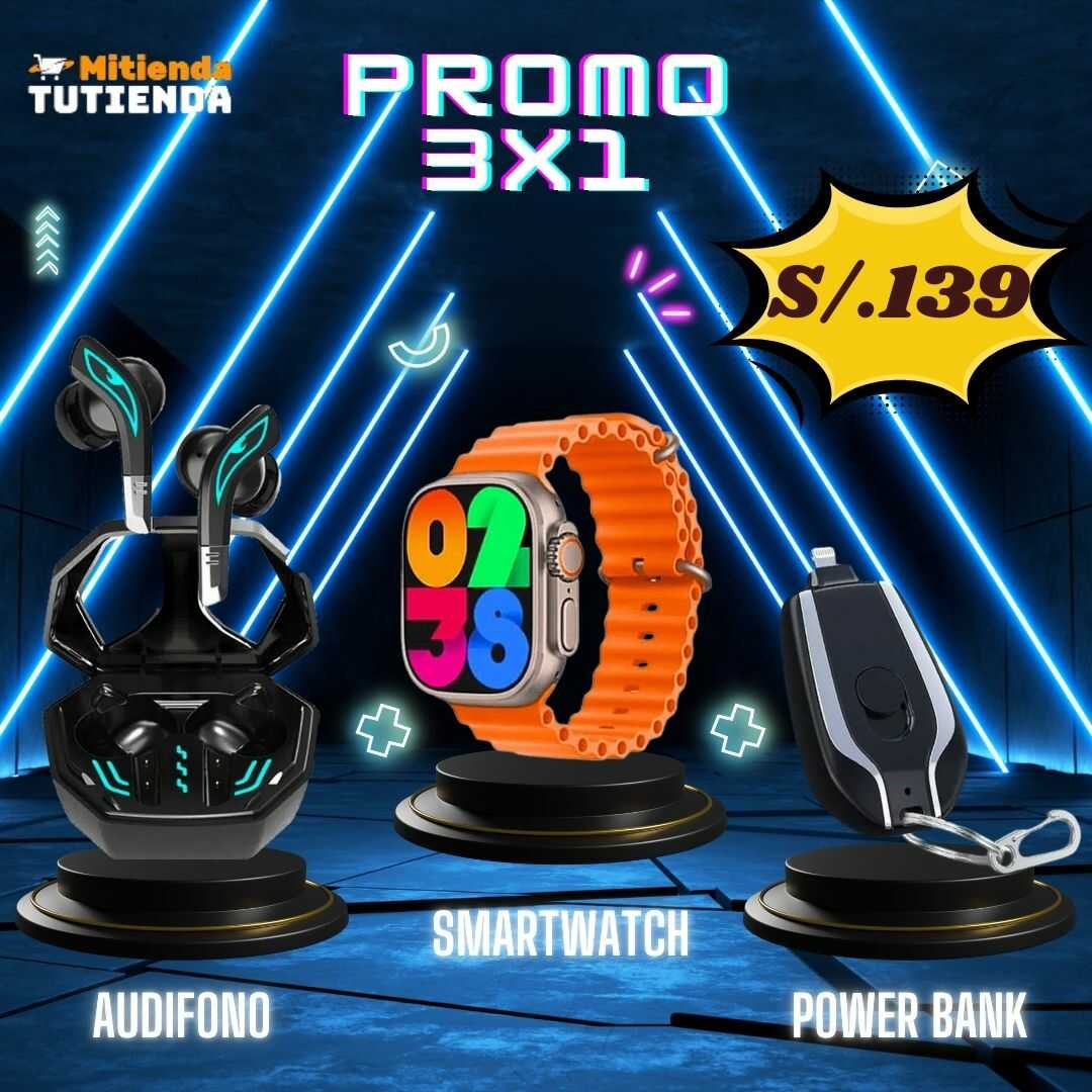 Promo 3 x 1 (Wolf + SmartWatch i9 Ultra Max + Mini Power Bank