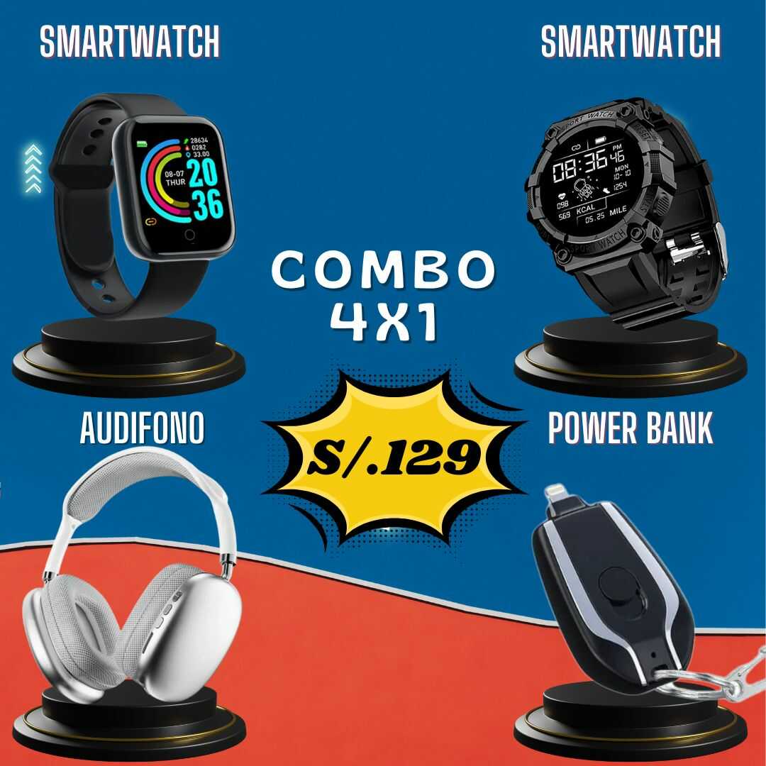 Combo P4 (4x1) 2 smartwatch + Audifono + Cargador