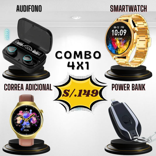 Combo P7 (4 x 1)(audífono M10 + WATCH 4 + Mini Power Bank - Correa)