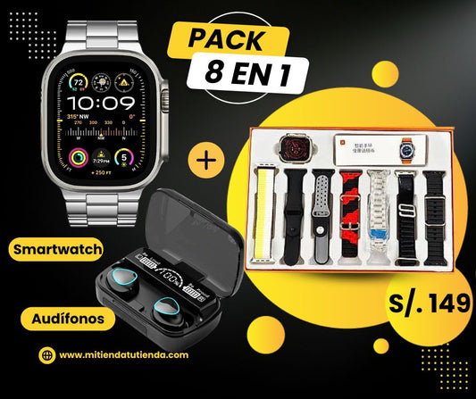Combo P8 (8 en 1) - Smart Watch + Audífono + 7 Correas Intercambiables
